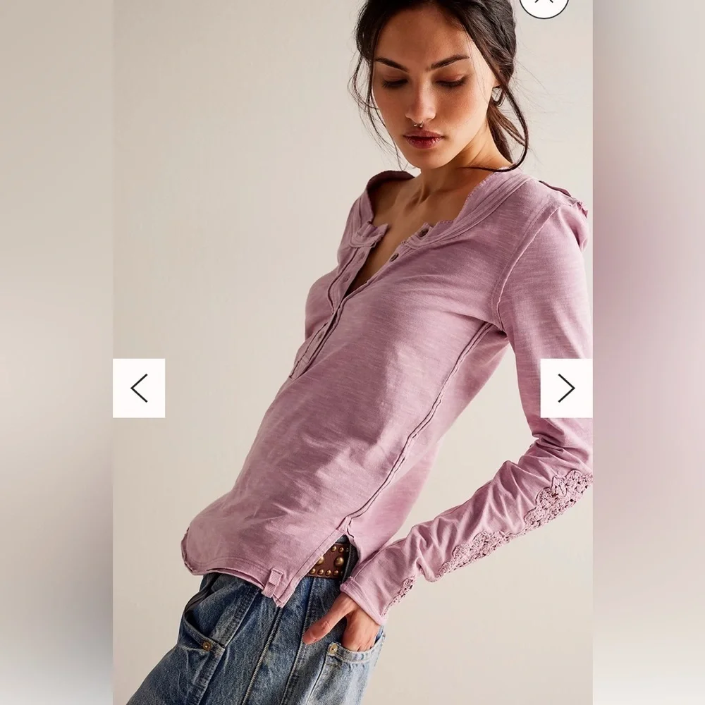 BNWT Free People We The Free Our Song Henley Cuff Candied Lilac L - Picture 1 of 10